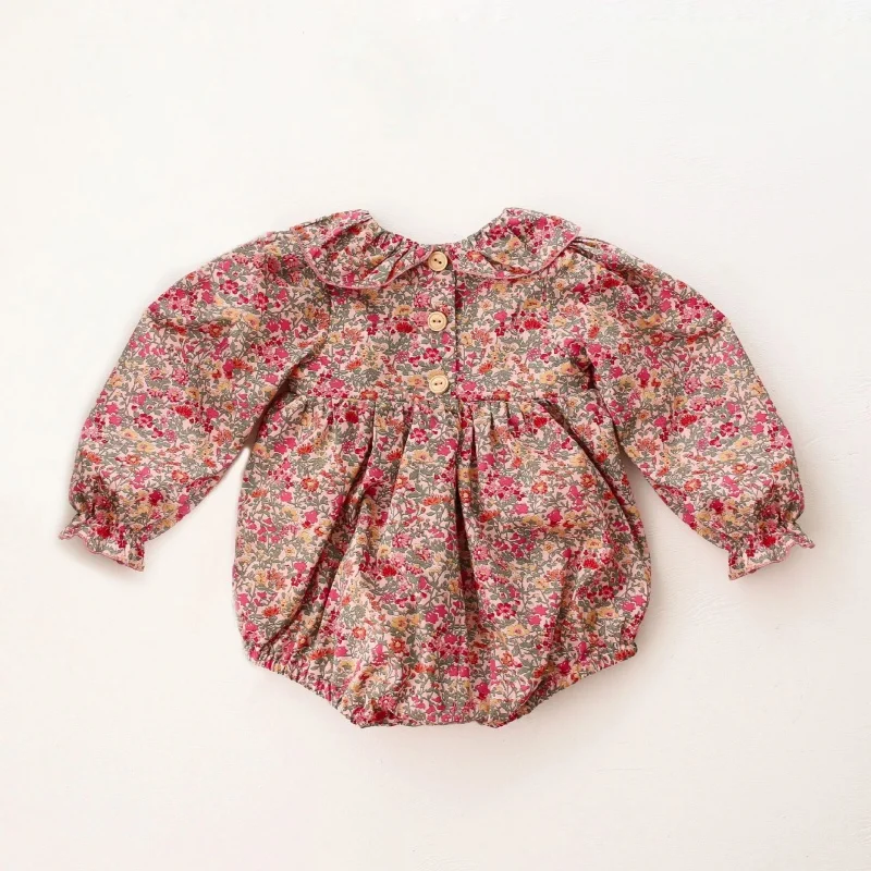 Newborn Baby Girl Hoodie With Headband Doll Collar Floral Jumpsuit Baby Clothes