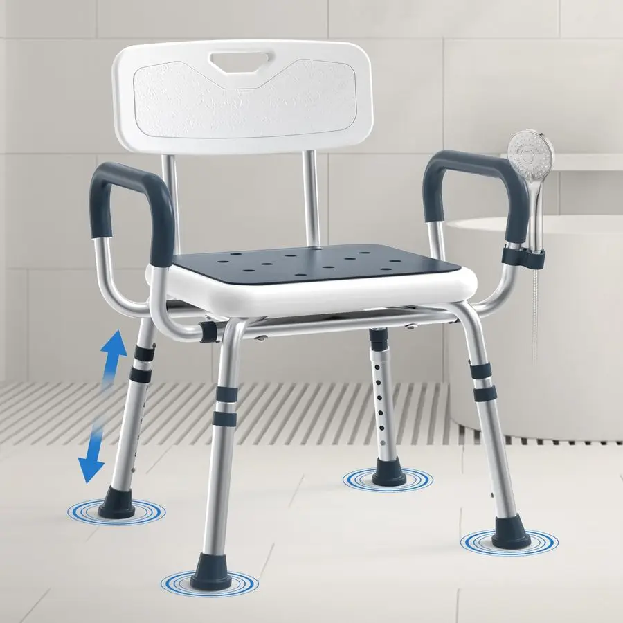

Shower Chair for Seniors with Arms and Back, Height Adjustable Bath Seat for Elderly and Disabled, NonSlip Shower Seat for Insid