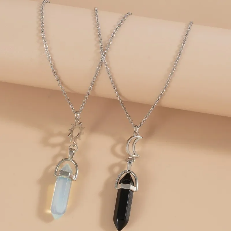 Personalized New Hexagonal Prism Pendant Sun Moon Card Necklace Couple Crystal Pendant Jewelry