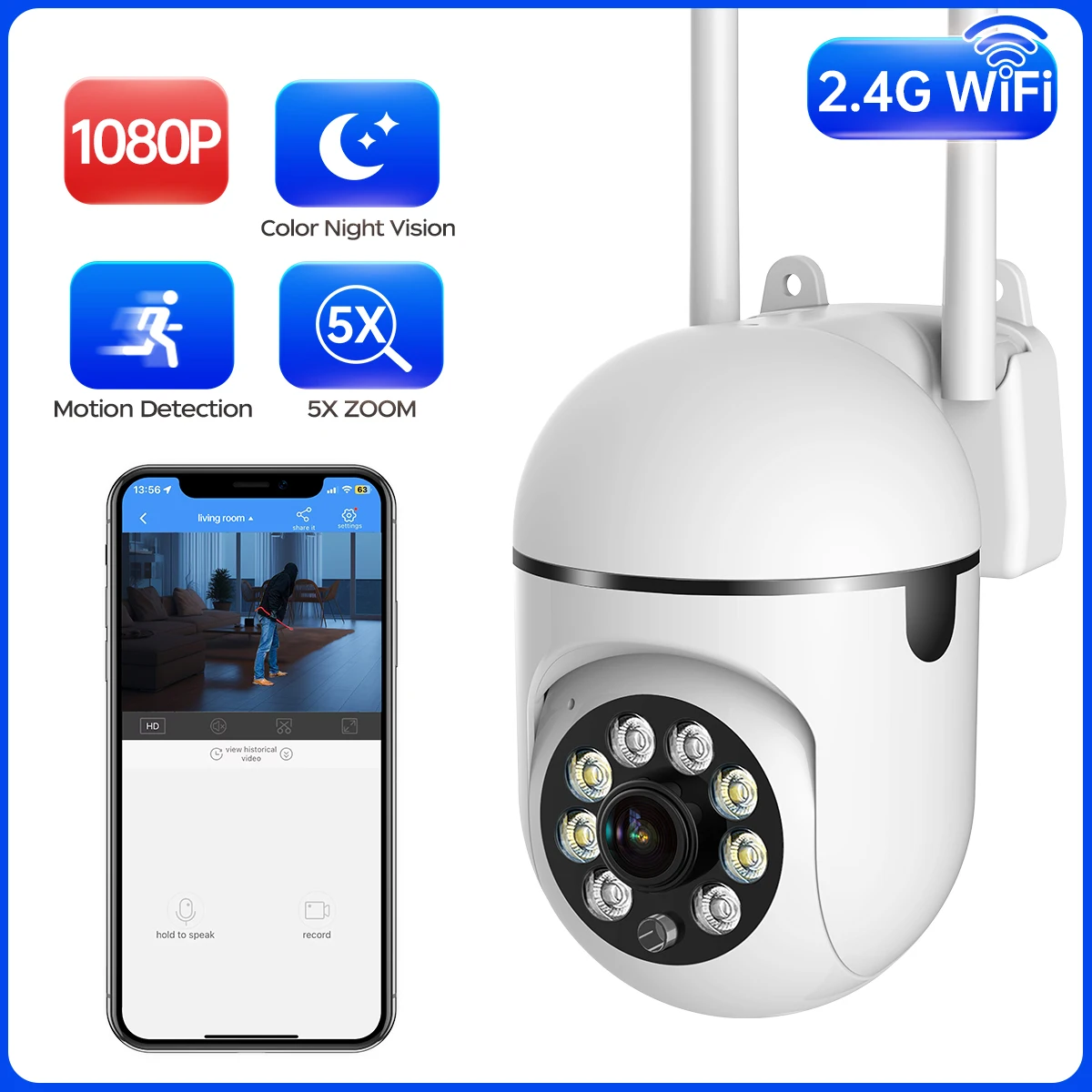 JOOAN 3MP WiFi Camera Home PTZ IP Camera Color Night Audio Wireless Surveillance Camera Auto Tracking Security CCTV Camera