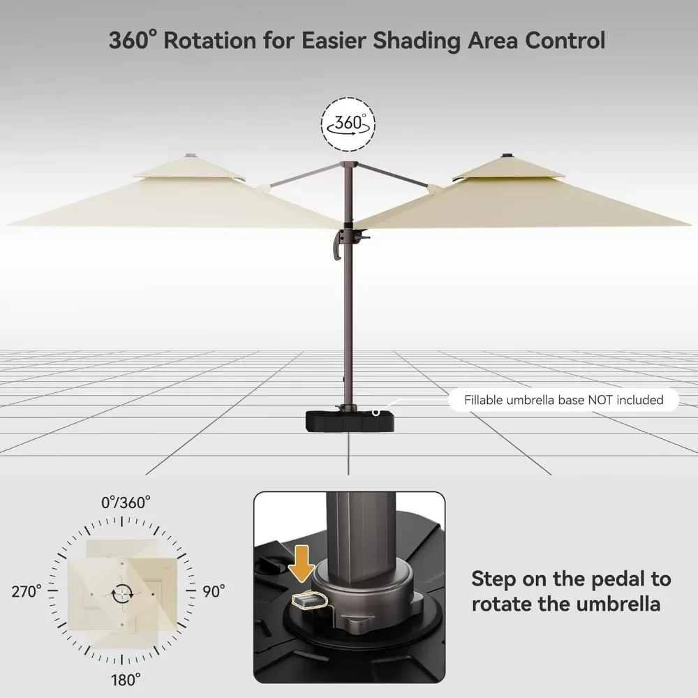 Sombrillas Cantilever para Patio al aire libre, sombrilla de compensación de aluminio resistente de doble parte superior con rotación de 360 ° para cubierta de jardín y piscina, 9x12 pies