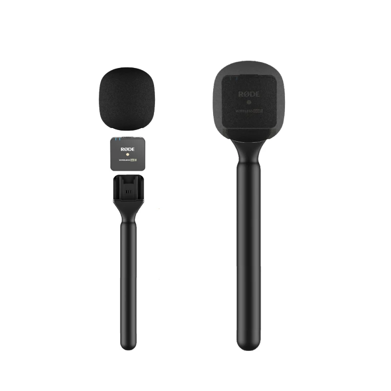 Adaptateur de poignée de micro pour interview,  adaptateur de microphone à main mousse éponge  pour Rode Wireless Go, pour RODE Go II, pour DJI Mic, pour relacart, pour d'autres émetteurs sans fil, avec cold shoe