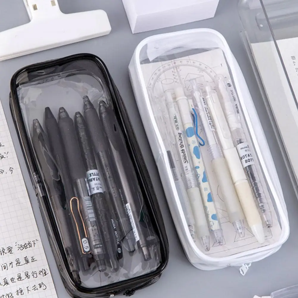 Clear PVC Pencil Case Large Capacity Stationery Pouch Minimalist Pen Bag Travel Toiletry Organizer For School Office