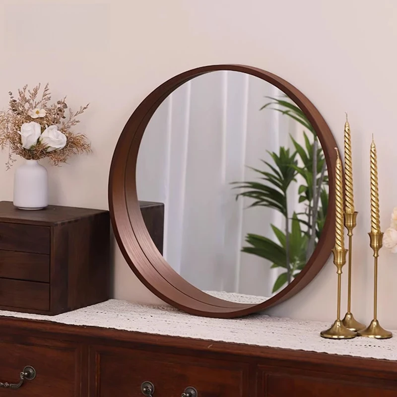 Interior Round Decorative Mirror Design Desk Wooden Decorative Mirror Vanity Luxury Modern Ozdoby Do Pokoju Bedroom Decoration