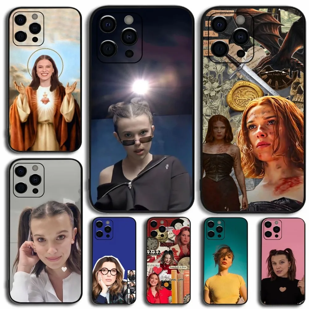 M-Millie Bobby B-Brown Phone Case For Apple iPhone 15,14,13,12,11,Pro,X,XS,Max,XR,Plus,Mini Soft Black Cover