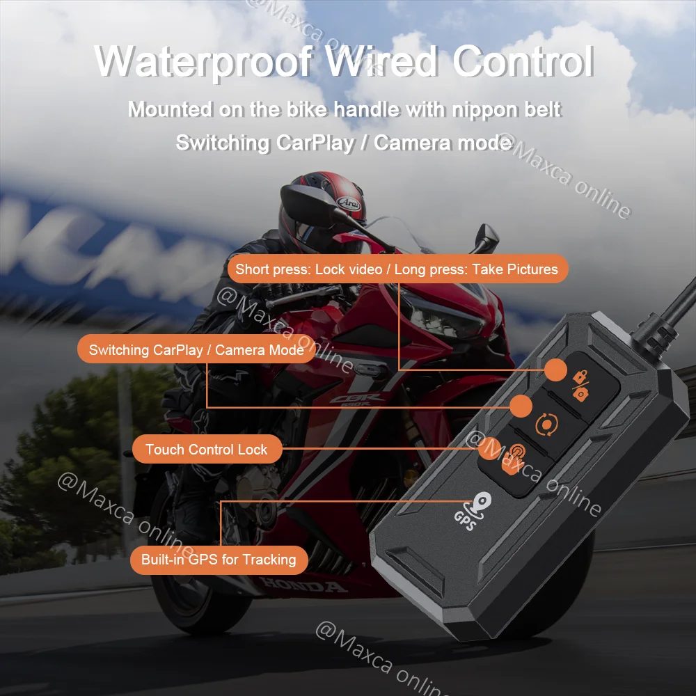MAXCA X7 6.25 بوصة دراجة نارية لاسلكية Carplay أندرويد السيارات الملاح مع 2K مسجل كاميرا BSD تتبع GPS
