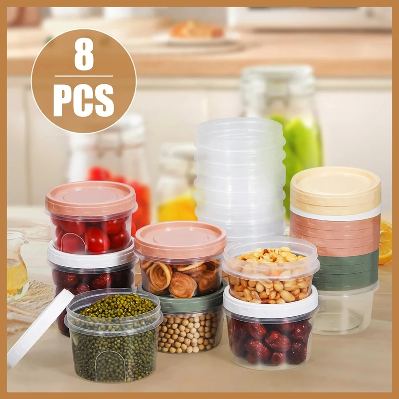 8PCS Round Plastic Containers With Lids, Reuseable Small Freezer Storage Container Jars With Screw Lid