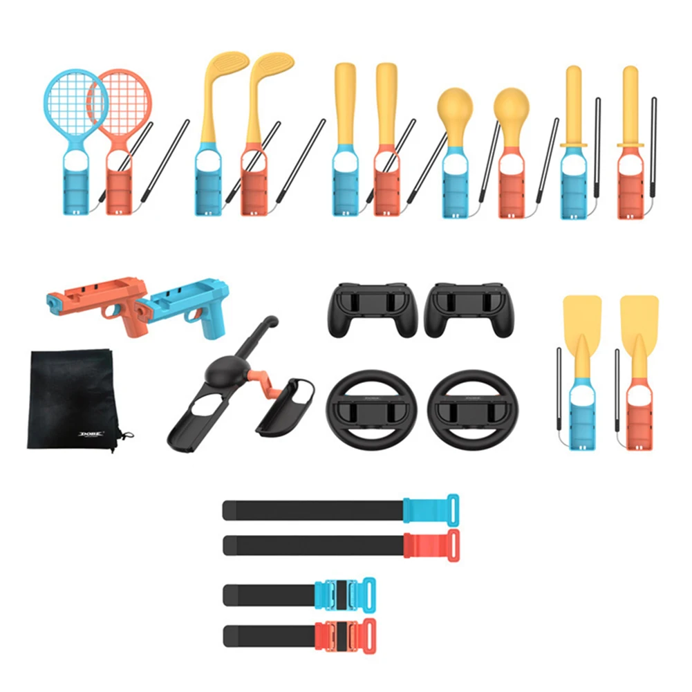 24-in-1 Family Accessories Bundle with Tennis Rackets Golf Clubs Soccer Leg Straps for Nintendo Switch2 Sports Games Kit