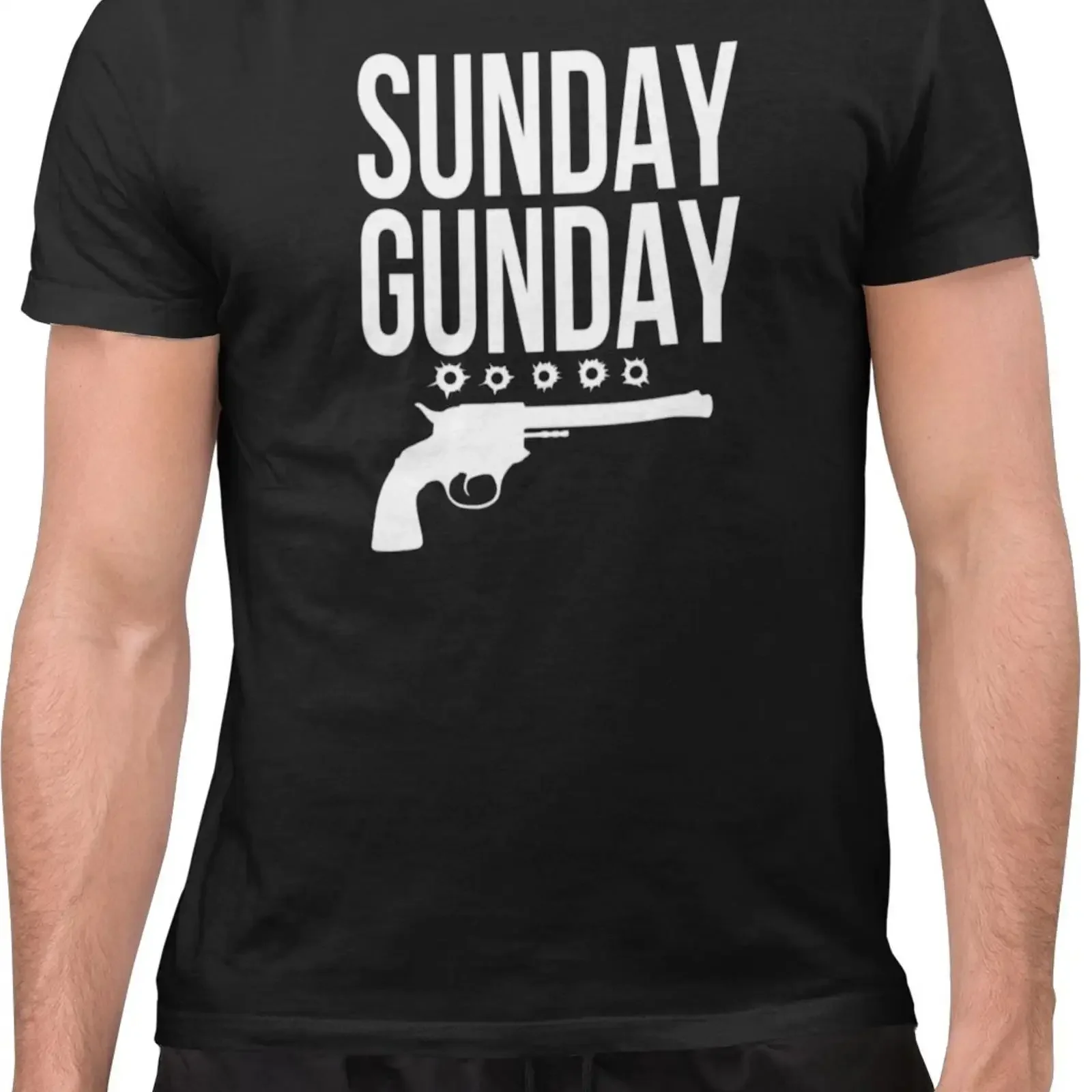 Lustiges Sunday Gunday Pistole Schusswaffe sarkastisches T Shirt vintage Washed Stretched Top For Everyday Wear Breathable