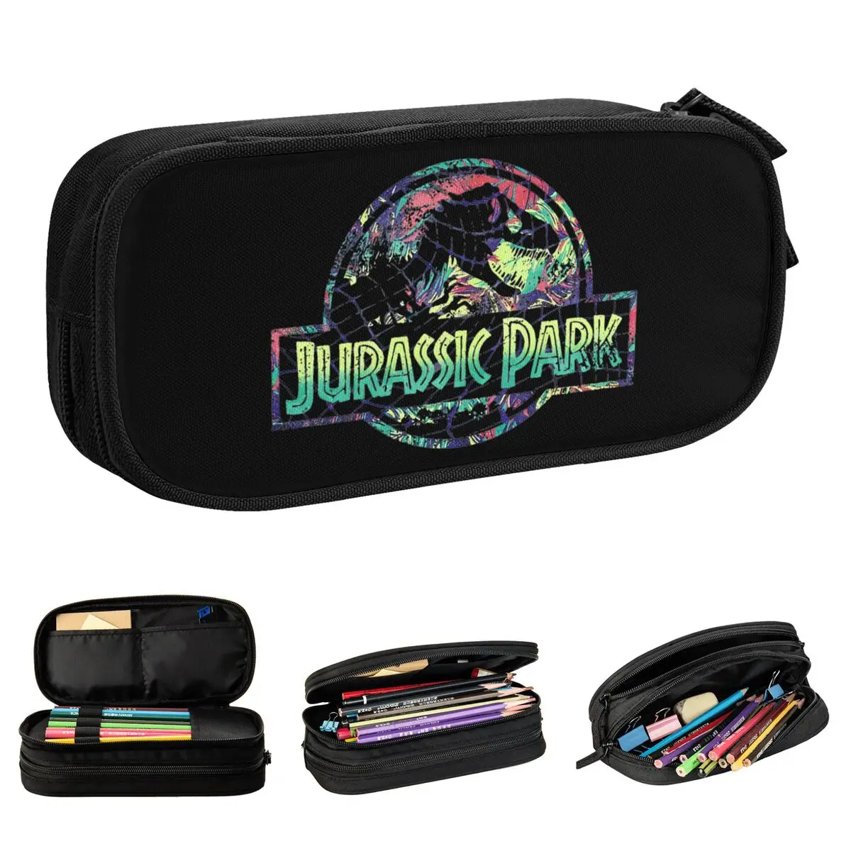 Jurassic Park Distressed Dino Movie Logo Pencil Case Pen Holder Bag Student Large Storage Office Zipper Pencil Box