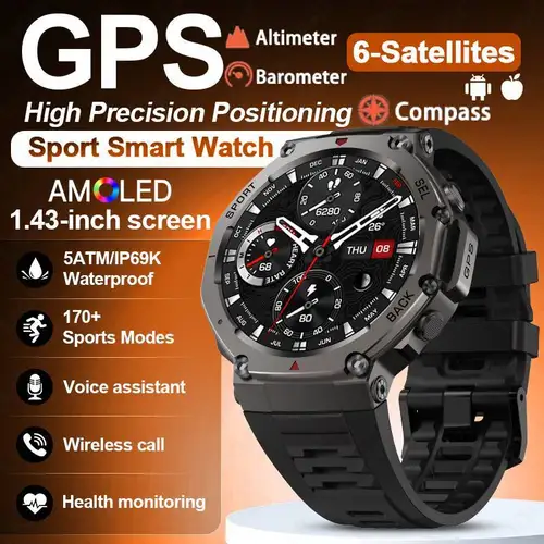 2025 GPS 스마트 시계 남자 5ATM IP69K 방수 내장 듀얼 밴드 GNSS 나침반 고도계 기압 군사 스포츠 Smartwatch