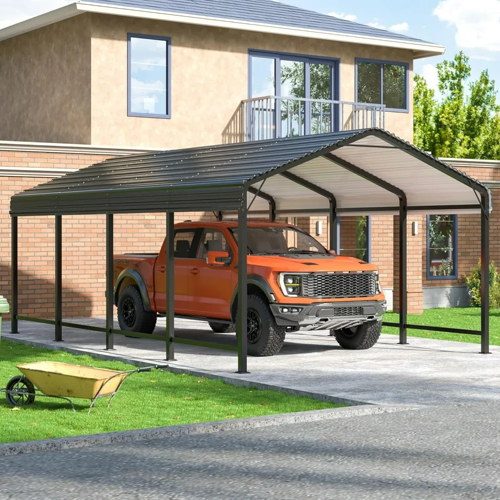 Carport 12x20 FT, Enhanced Base Outdoor Heavy Duty Garage Galvanized Car Shelter for Pickup, Boat, Car,  Metal Carport