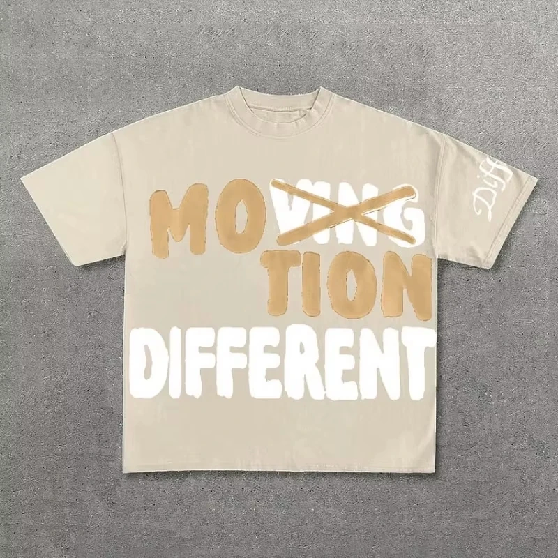 Vintage Motion Different Graphic 100% Cotton Short Sleeve T-Shirt Men Y2K Short Sleeves Oversize Tshirt Streetwear Women Tops image 5