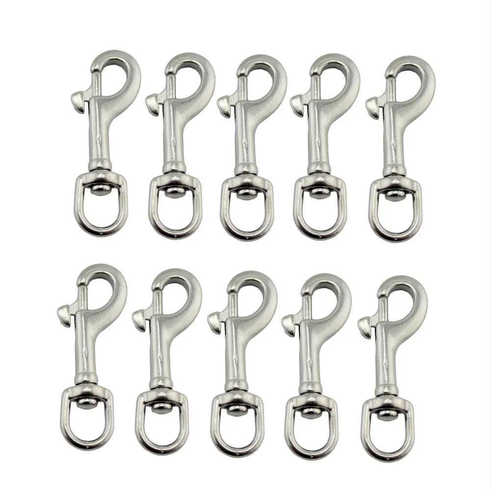 

10PCS Stainless Steel 316 Oval Single End Swivel Eye Bolt Snap Hook 65mm 72mm For Dog Leash Sucba Diving