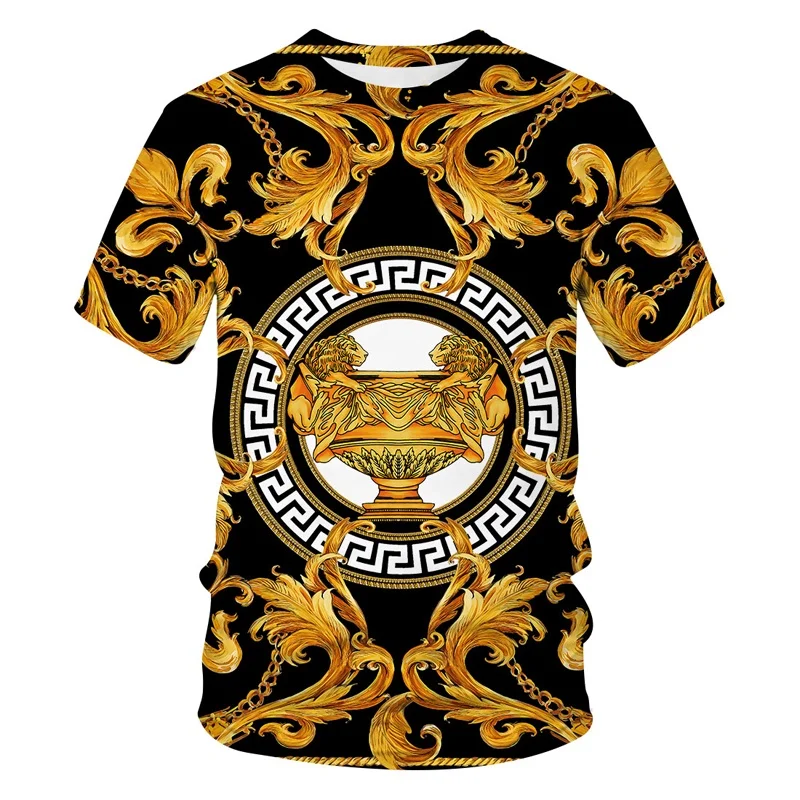 Classic Baroque Style Children\'s Adult T-shirt 3D Lion Crown Print Round Neck Short Sleeved Daily Casual Outdoor Trend Short