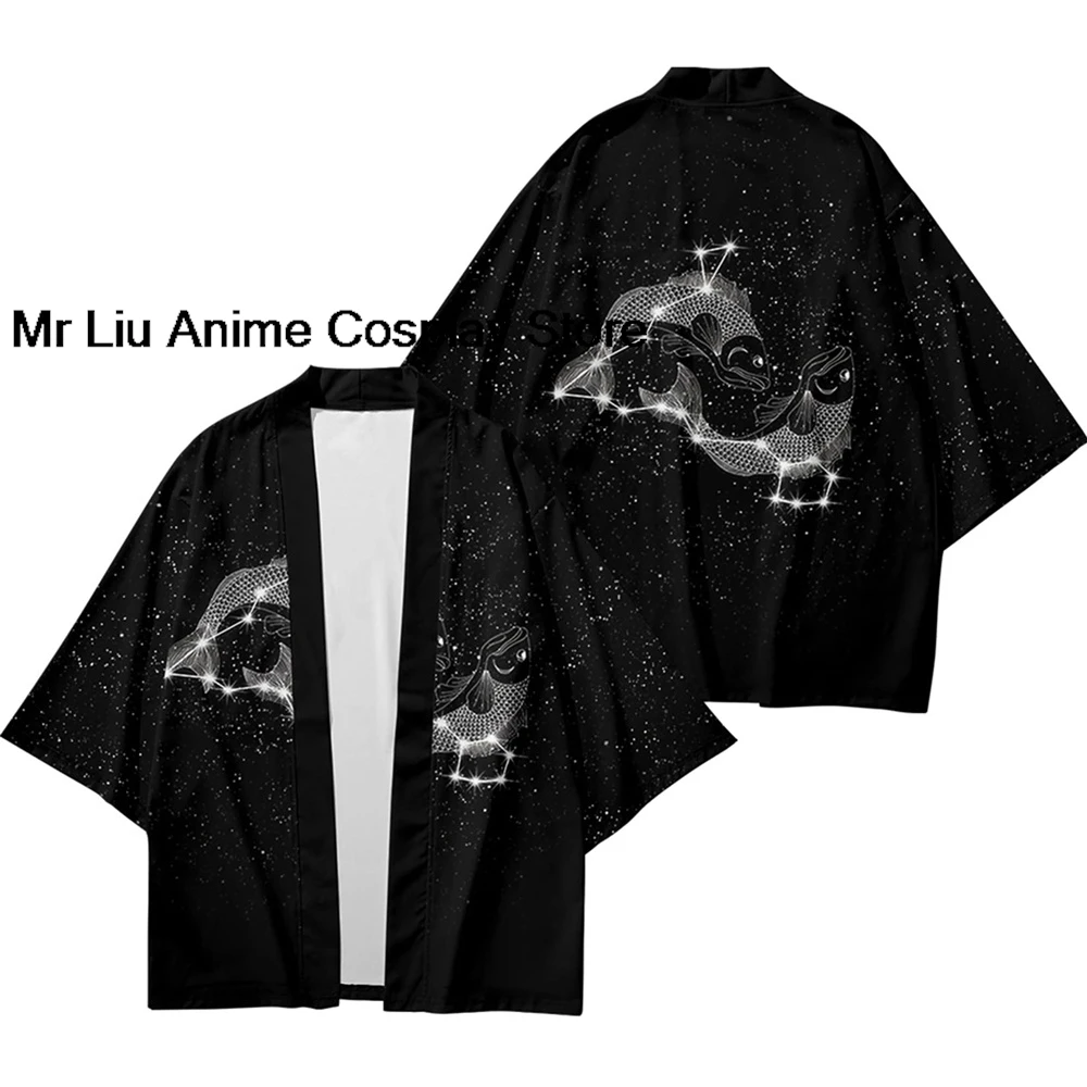 

3D Men's Fashion Japanese Summer Kimono Sunmoon Starlight Printed Japanese Traditional Beach Short-sleeved Shirt Men And Women