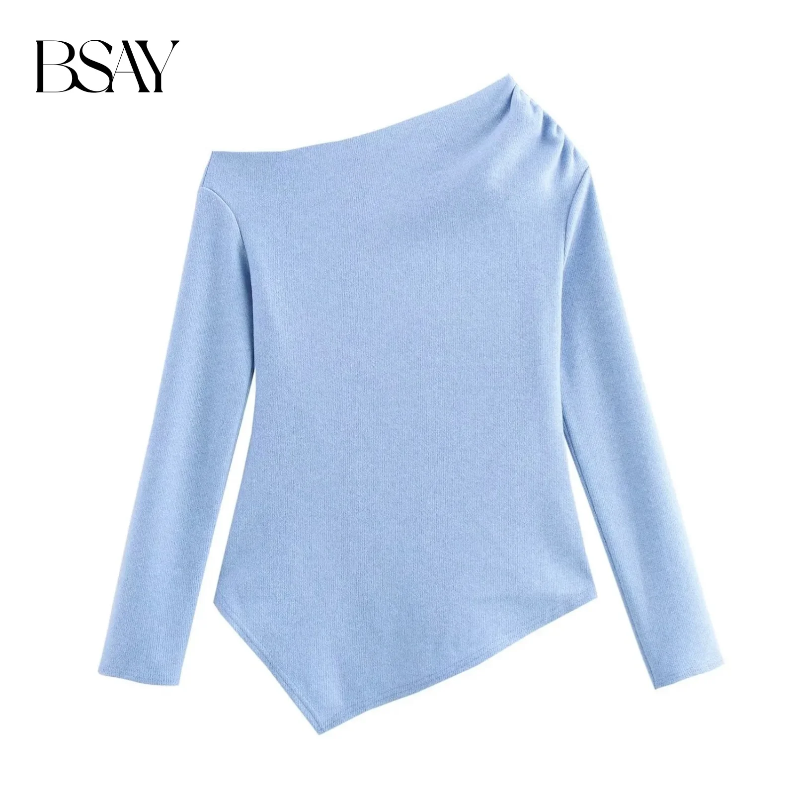 BSAY Sweater for Women Fashion Autumn Winter  Pullover Solid Color Long Sleeves Asymmetric Soft Tops Chic Female Knit Sweaters