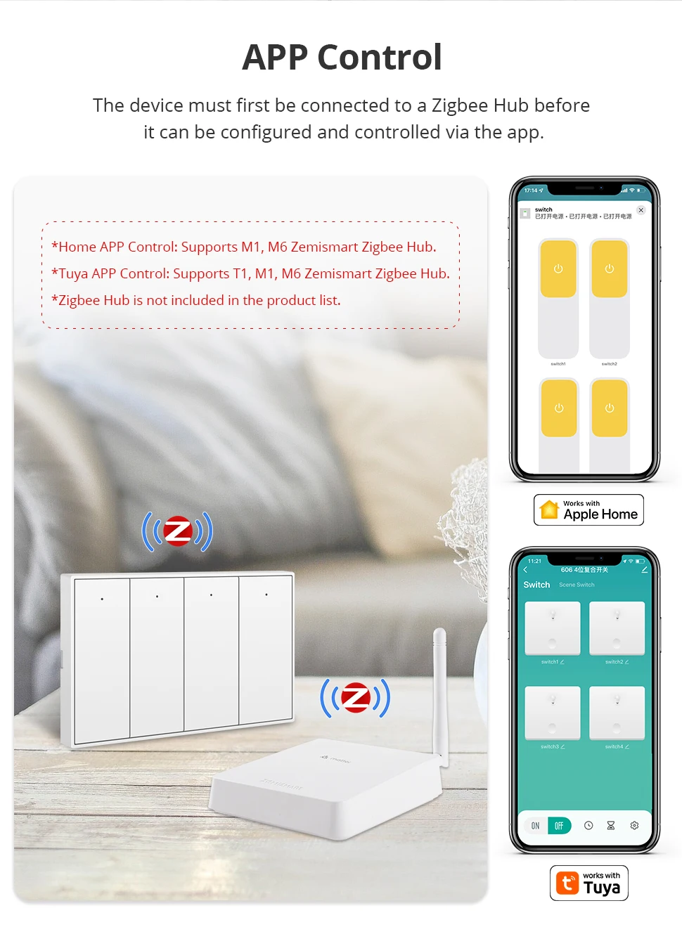 Zemismart Zigbee Push-Wandlichtschalter, kompatibel mit Tuya, Alexa, Google Home und SmartThings über Hub, 1, 2, 3, 4-fach, Neutralleiter erforderlich – Detail 3