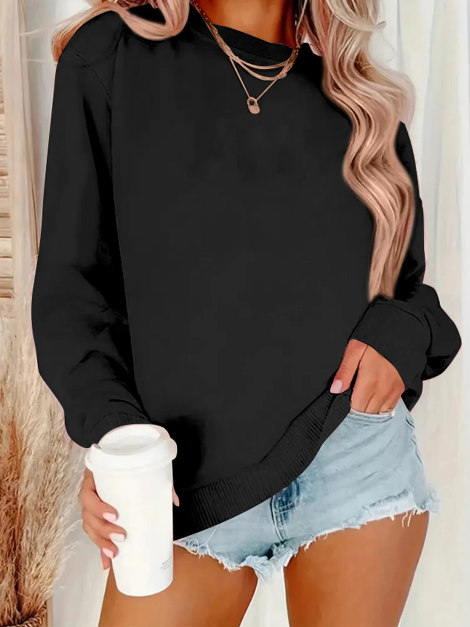 2026 hot Women's Chic Black Oversized Sweatshirt Loose Streetwear Pullover Long Sleeve Comfortable Casual Fashion Top sweatshirt