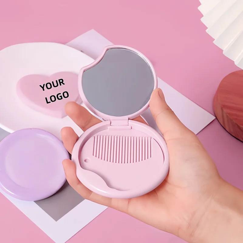 【Logo Custom】50Pcs Customized White/Pink Love Mirror with Comb Enterprise Gift Customization Small Batch Factory Wholesale