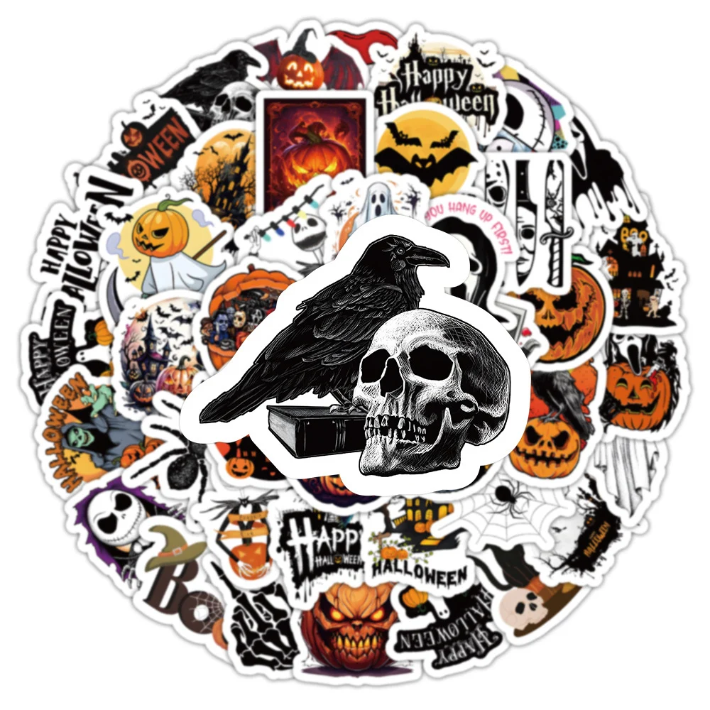 10/50pcs Halloween Theme Stickers Hallow Pumpkin Witch Graffiti DIY Luggage Laptop Skateboard Phone Decal Sticker Toys Wholesale