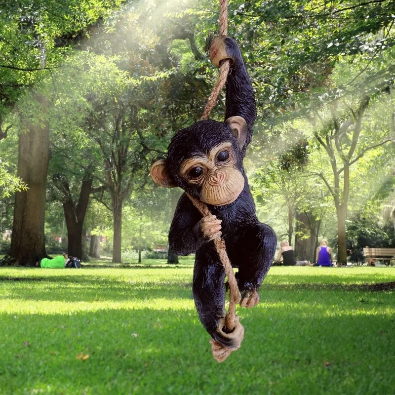 Cross-border, Spring Garden Animals Chimpanzee Hanging Animals Climbing Tree Pendant Resin Crafts Statue Decoration