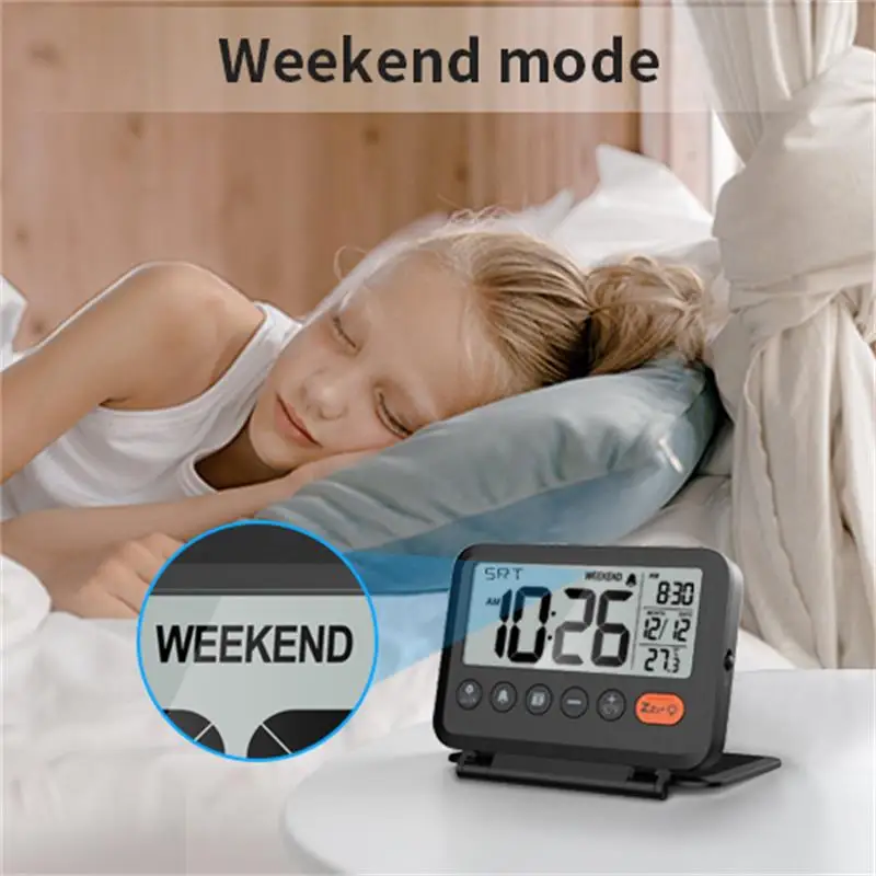 NOKLEAD Home Digital LCD termometro Clock Fold Mini orologio da viaggio con calendario sveglia da viaggio orologio da tavolo portatile