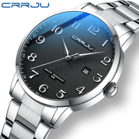 CRRJU Fashion Watch for Men Top Brand Luxury Waterproof Quartz Wristwatch with Date Stainless Steel Mens Watches