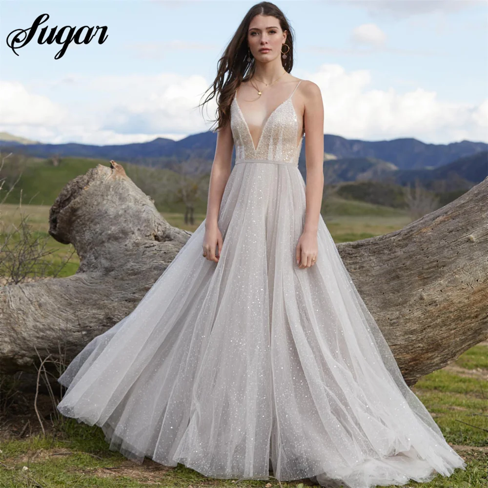 

Customized Wedding Dress Exquisite V-Neck Bridal Gowns New Backless Dresses Sexy Sleeveless Lace Appliques Vestido De Novia