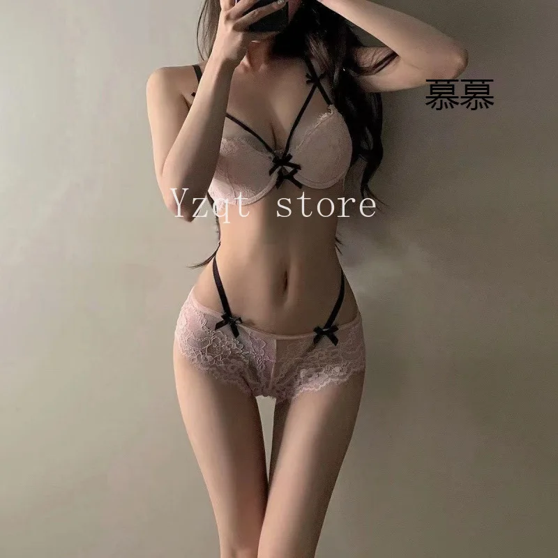 

French romantic bow bra set pure desire girl underwear with steel ring upper support comfortable breathable bra wholesale