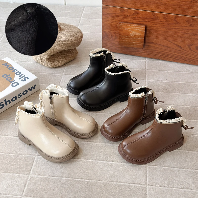 

Autumn Winter New Children Casual Boots for Girls Fashion Korean Style Ankle Boot Soft Bottom Non-slip Toddler Princess Shoes