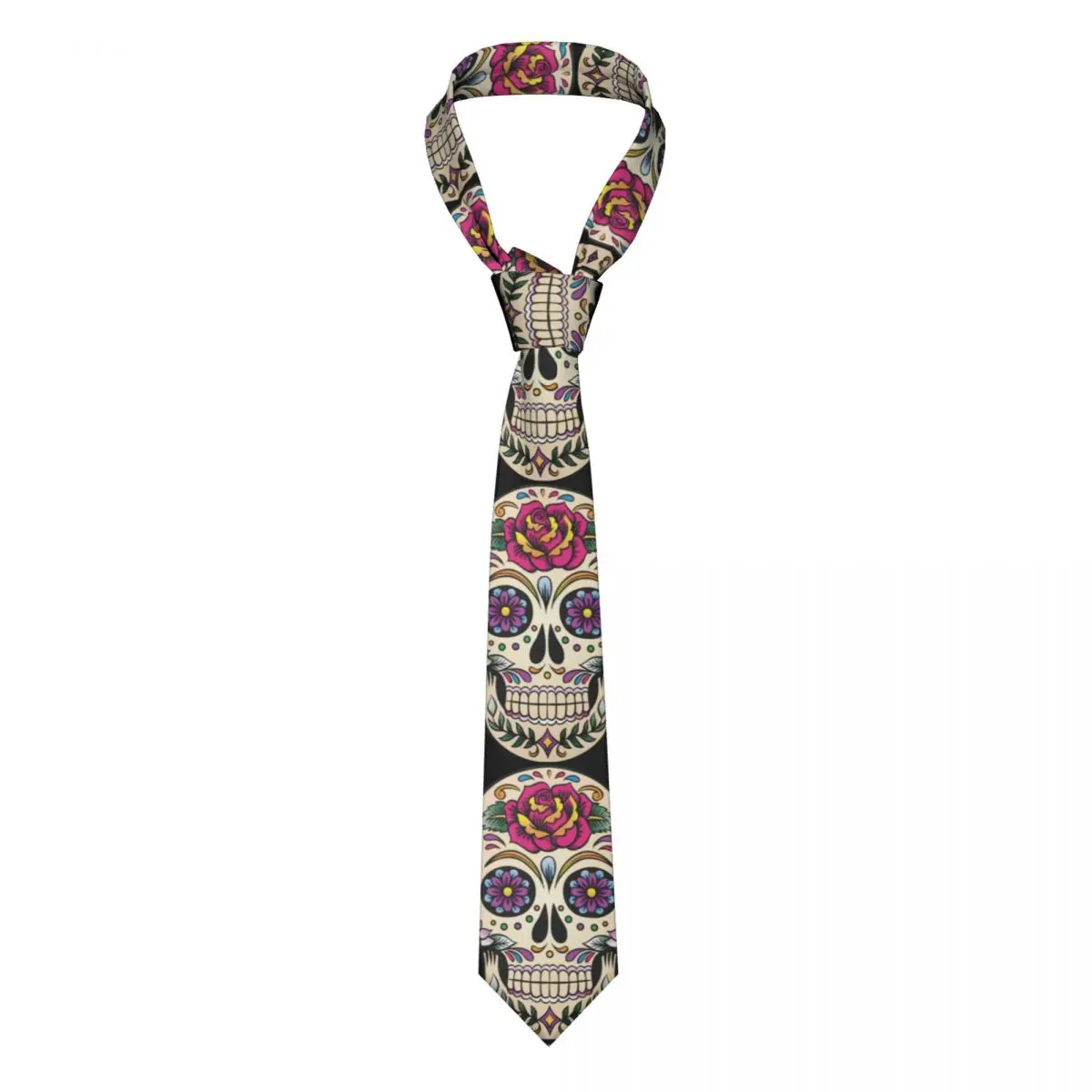 

Day Of The Dead Sugar Skull With Rose Tile Unisex Necktie Silk Polyester 8 cm Narrow Neck Tie for Mens Suits Accessories Gravata