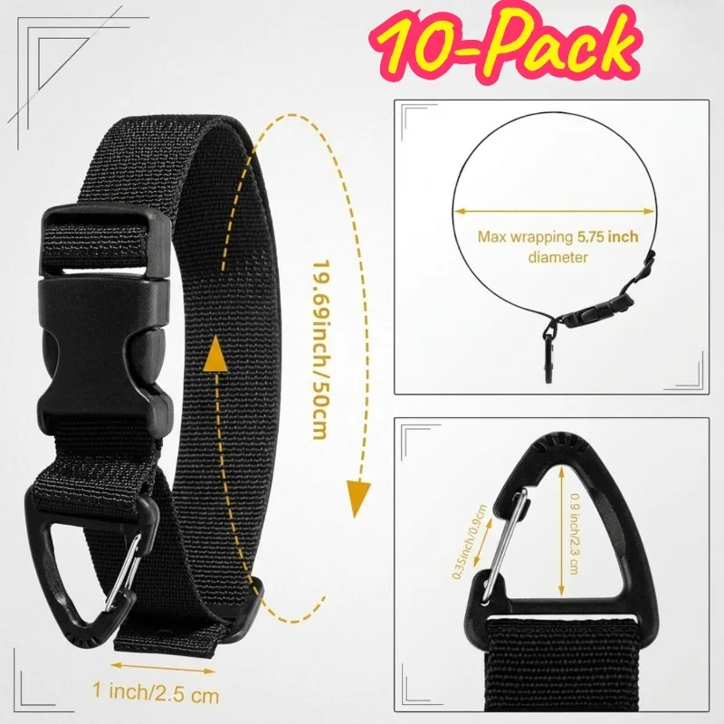10pcs 19.69IN Adjustable Garden Hose Straps, HeavyDuty Extension Cord Organizer, HangingStorageOrganizer for Garage&Workshop
