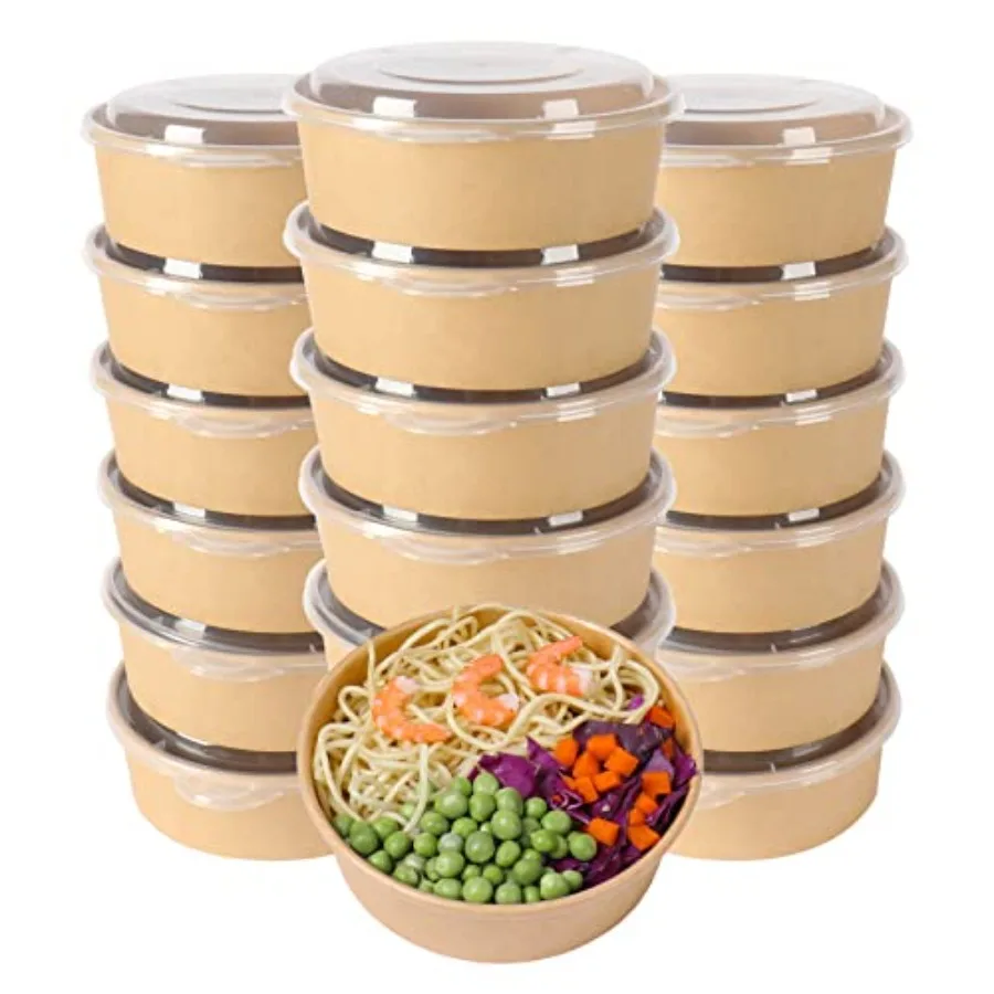 

17 oz Disposable Kraft Paper Bowls with Lids, Food Containers for Soup, Party plies, Treat Bowls - 50 Pack