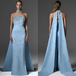 Customized Jersey Pleat Sequined Engagement  Sheath Strapless  Bespoke Occasion Gown Long Dresses