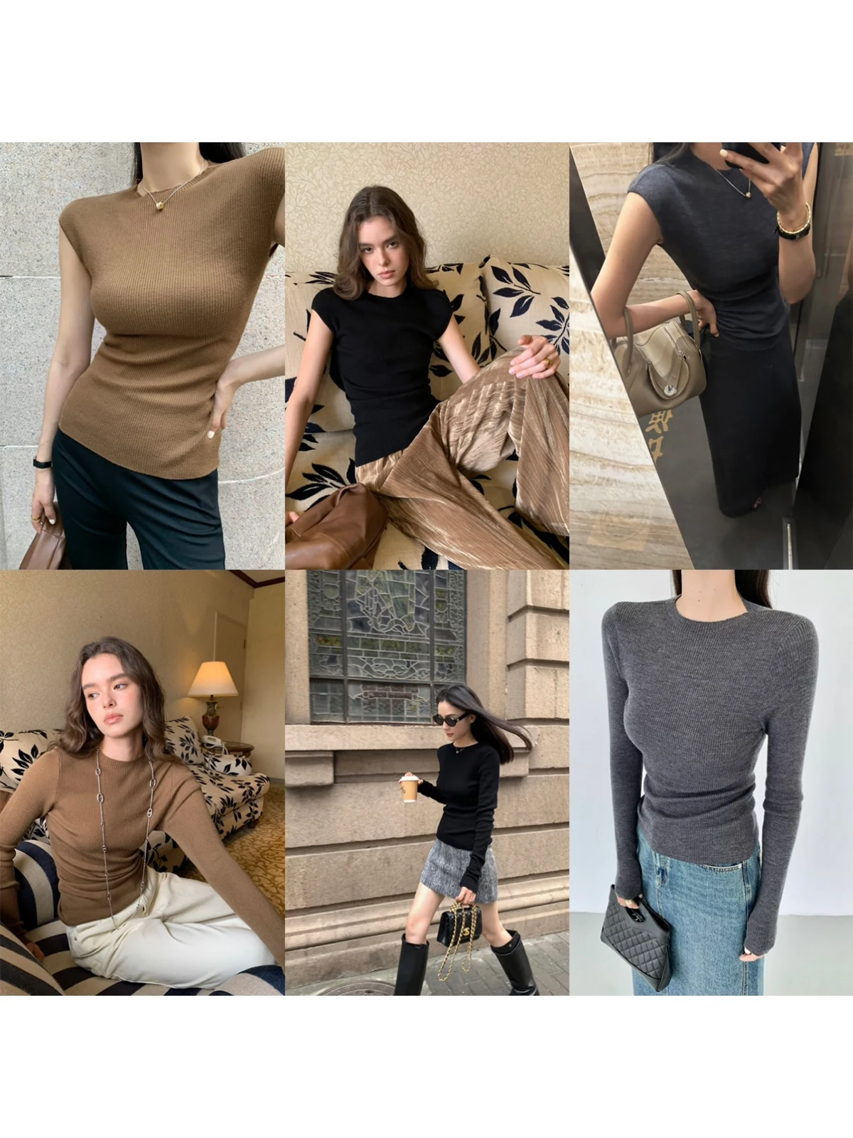 

ZhouMiao Machine Washable Cashmere round Neck Knitted Top Women's Slim Fit Long Sleeve Base Shirt for Autumn Winter