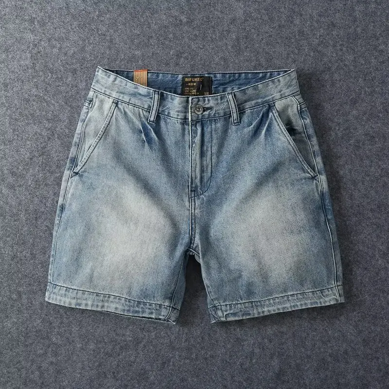 

2026 Summer New Scratched and Old Slim-fitting Denim Shorts Trendy Men's Fashion Personalized Washed Blue Shorts