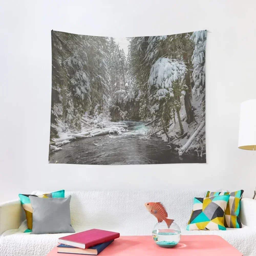 

Pacific Northwest Winter Forest River - Mountain Woods Photography II Tapestry Room Aesthetic Decor Room Aesthetic Tapestry