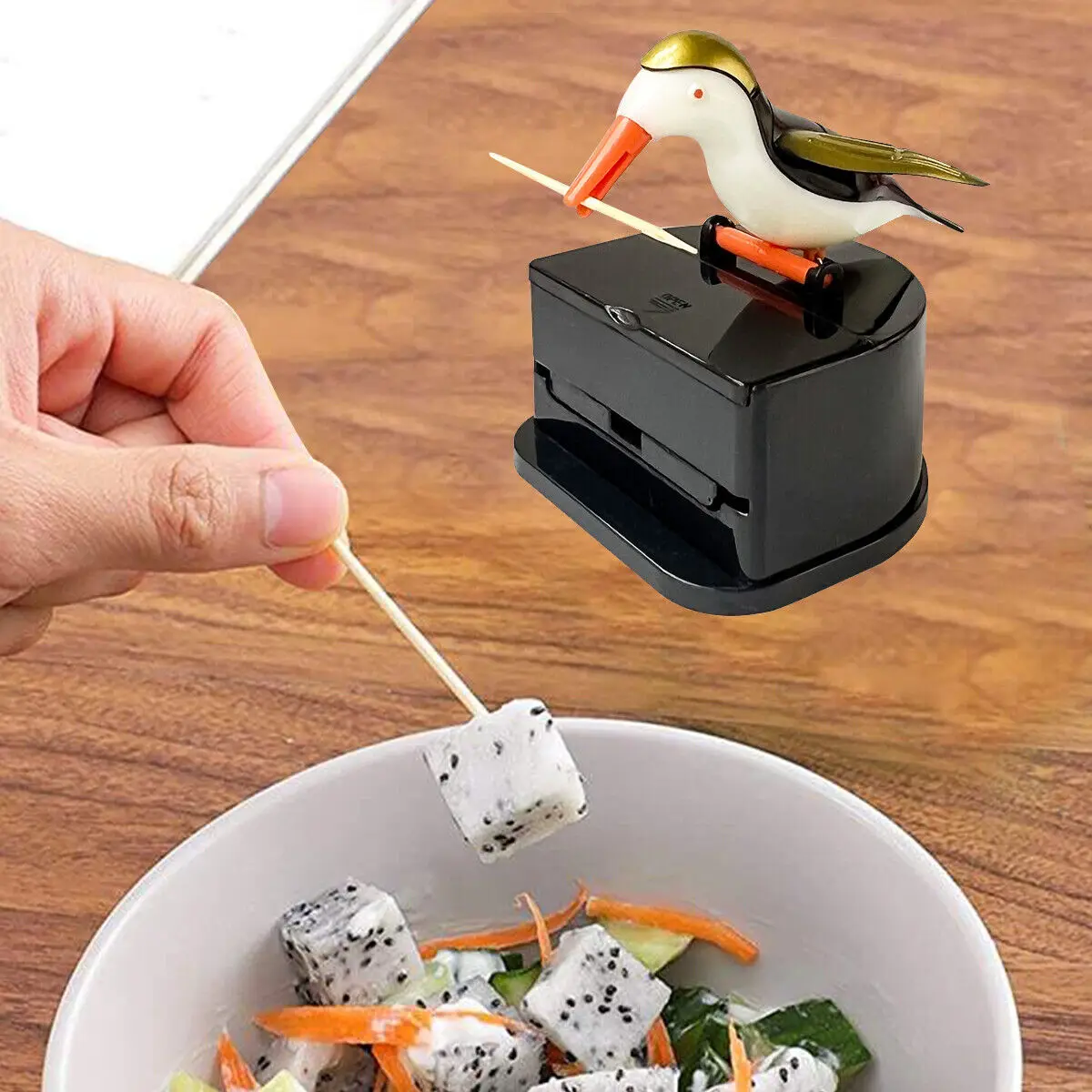 Creative Toothpick Holder Cartoon Small Bird Toothpick Container Press Toothpick Dispenser Storage Box Automatic Kitchen Home