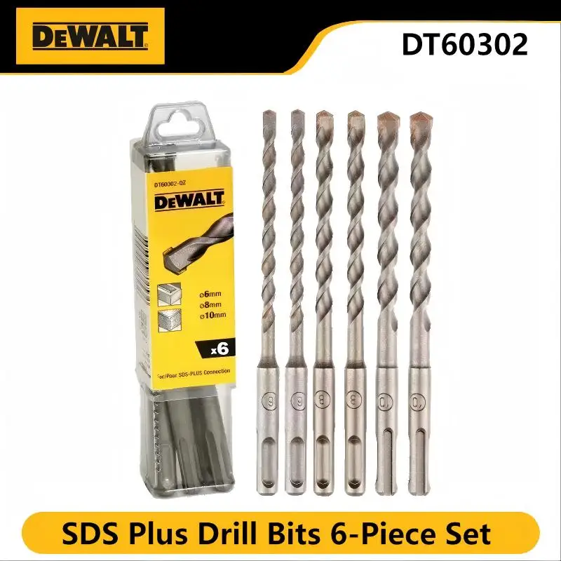 DEWALT DT60302 SDS Plus Drill Bits 6-Piece Set (6/8/10mm) - Anti-Slip, Electric Hammer Compatible for Concrete/Wall Drilling