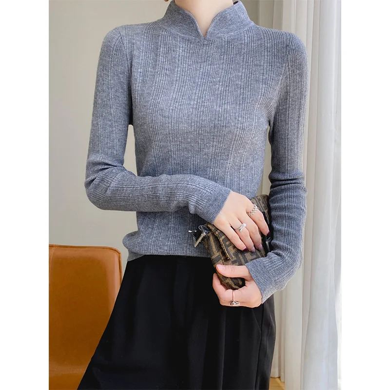 Women's spring Sweater Solid Color Breathable Comfortable And Soft Pullover French Slim Fit 100% Imitation Wool Knitted Top