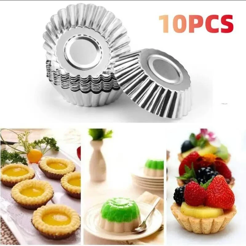 

10pcs Aluminum Egg Tart Mold Reusable Mini Cupcake Cake Non-stick Metal Tart Pie Tin Portuguese Tart Baking Mold For Cake Tool