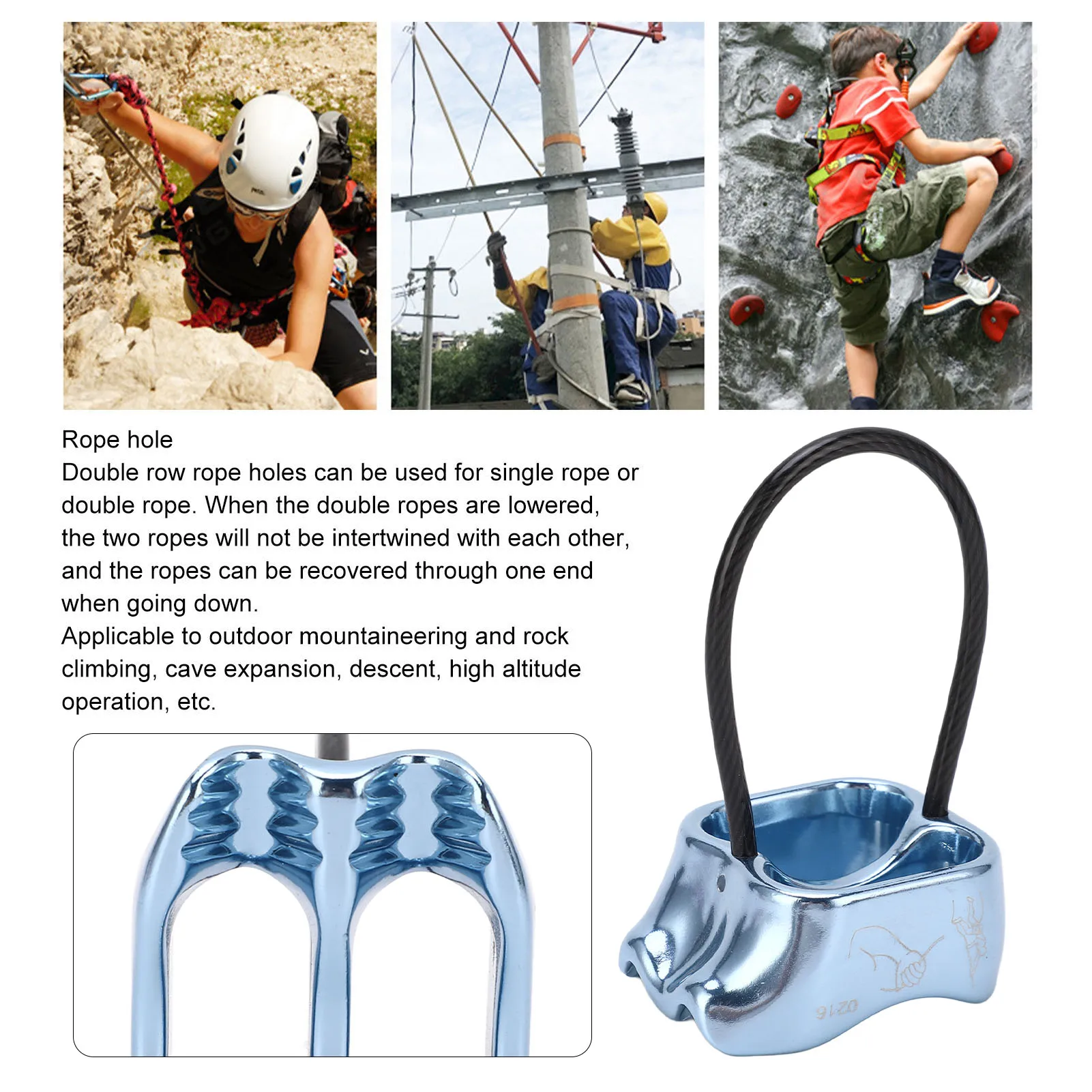 New Aluminum Alloy ATC Device Lightweight Steel Cable Keeper Rappel Device V-Groove Friction Rappel Descender Blue Body
