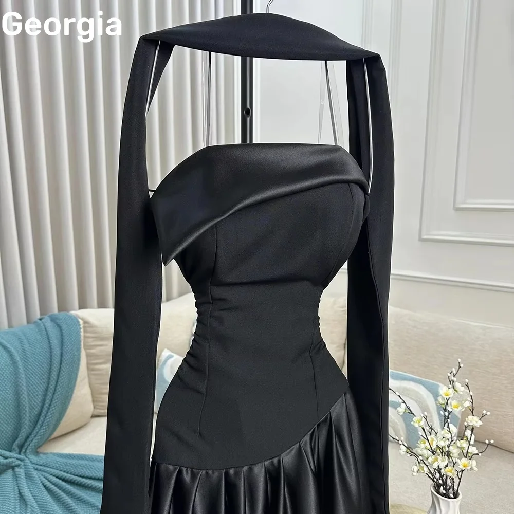 فساتين سهرة نسائية مخصصة على شكل حرف a بدون حمالات فساتين مناسبة رسمية بطول الأرض وسحاب حتى كشكش وأكمام طويلة