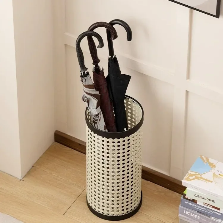 

Cafe Home Wet and Dry Mixed Use Umbrella Storage Rack Imitation Rattan Knitted Iron Storage Umbrella Bucket Umbrella Stand