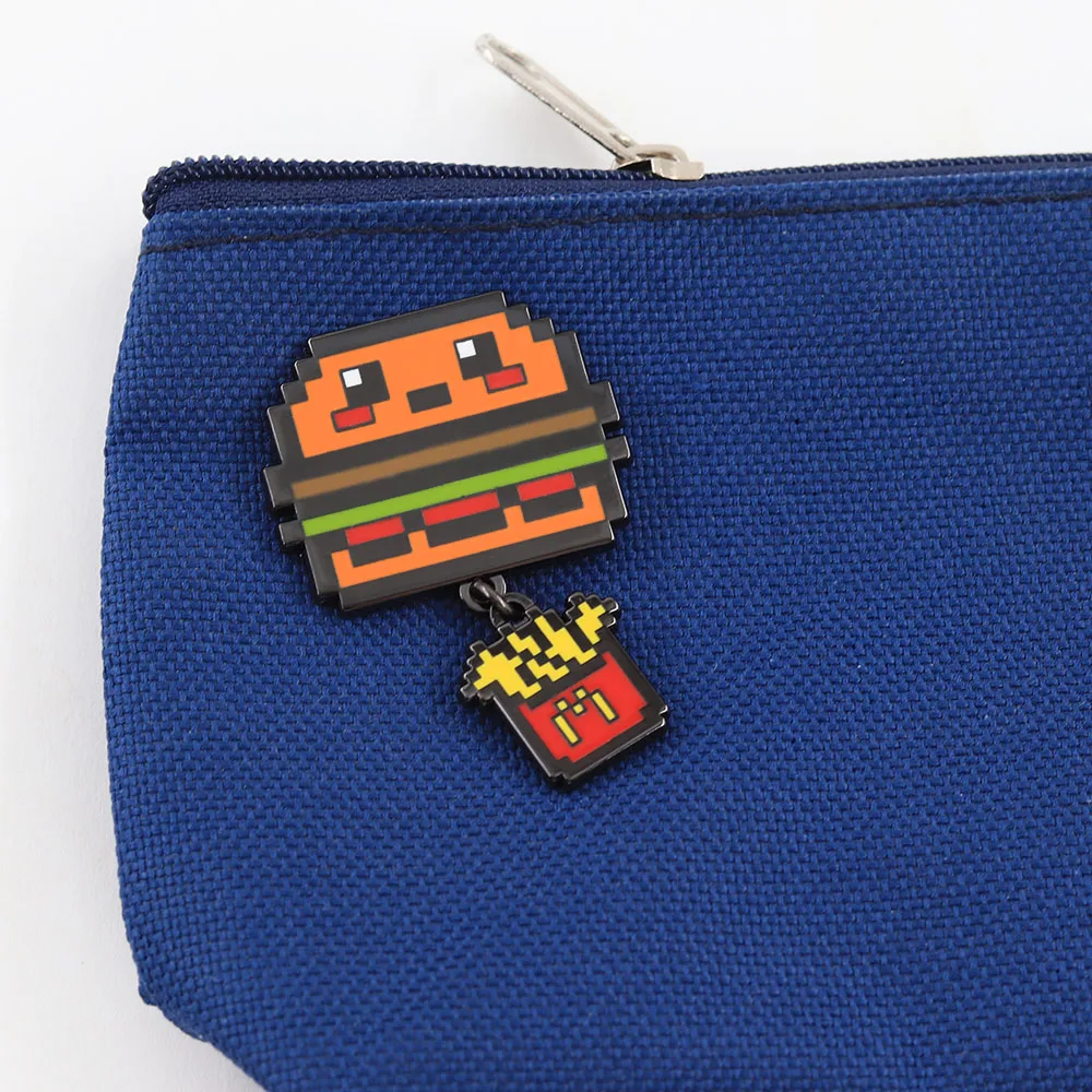 Lustige Pixel-Art Hamburger Emaille-Pins Kreative Niedliche Burger-Broschen mit Pommes Frites Retro-Essens-Abzeichen Rucksack-Anstecknadel – Detail 8