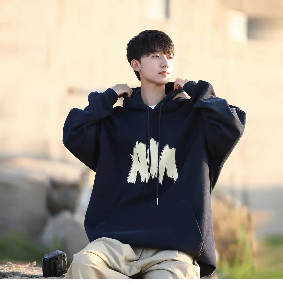 

New Printed Heavyweight Hooded Sweatshirt Spring and Autumn American Men's and Women's Alphabet Teenagers Loose Skin-friendly