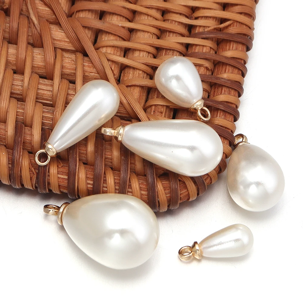 10 Stück/Lot beige tropfenförmige ABS-Imitationsperlen-Anhänger für Mädchen, DIY-Halskette, Ohrringe, Anhänger, Schmuckherstellung, Zubehör – Detail 5