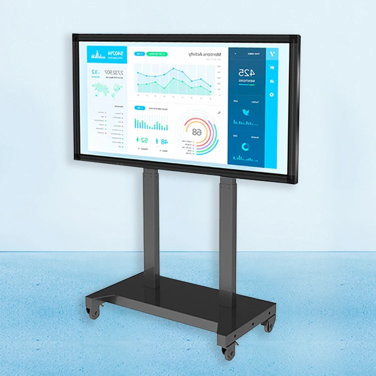 Modern Wheeled Movable Remote Control TV Station Electric TV Installation Metal Height Adjustable TV Trolley for Meeting Room