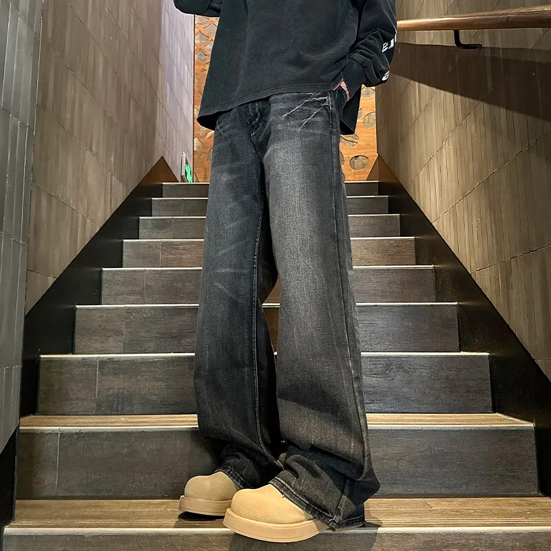 Retro Men's Jeans Man Pants Stretch Comfortable Casual Plus Size Blue Microflare Denim Trousers